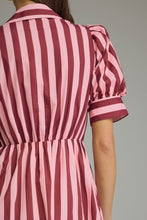 Load image into Gallery viewer, Entro Contrasting Stripe Front Bow Tie Midi Dress in Plum Wine
