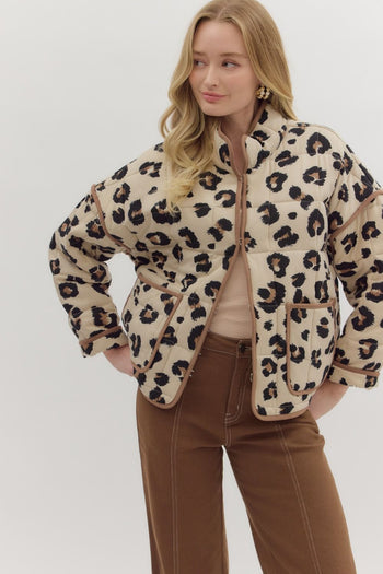 Entro Leopard Print Quilted Puff Jacket in Animal
