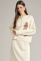 Entro Dog Graphic Long Sleeve Cardigan in Cream