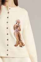 Entro Dog Graphic Long Sleeve Cardigan in Cream