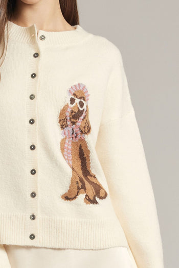 Entro Dog Graphic Long Sleeve Cardigan in Cream