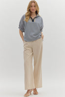 Entro Contrasting Striped Pattern Dolman Top in Navy