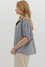 Load image into Gallery viewer, Entro Contrasting Striped Pattern Dolman Top in Navy
