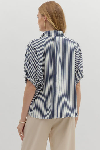 Entro Contrasting Striped Pattern Dolman Top in Navy