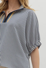 Load image into Gallery viewer, Entro Contrasting Striped Pattern Dolman Top in Navy
