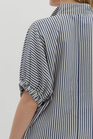 Entro Contrasting Striped Pattern Dolman Top in Navy