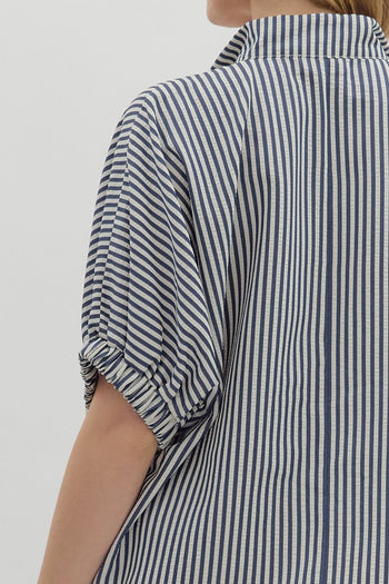Entro Contrasting Striped Pattern Dolman Top in Navy