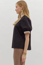 Load image into Gallery viewer, Entro Solid Color Top with Contrasting Striped Details in Black
