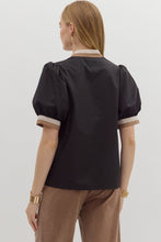 Load image into Gallery viewer, Entro Solid Color Top with Contrasting Striped Details in Black
