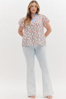 Entro Floral Print Flutter Sleeve Top in Red