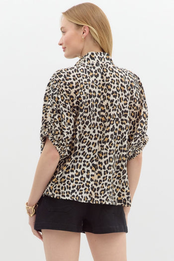 Entro Leopard Print Dolman Top in Camel