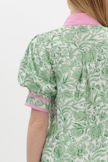 Entro Floral Print Top with Contrasting Accents in Green