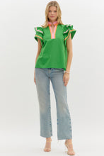 Load image into Gallery viewer, Entro Solid Color Top with Multi Color Stripe Details in Green

