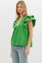 Load image into Gallery viewer, Entro Solid Color Top with Multi Color Stripe Details in Green
