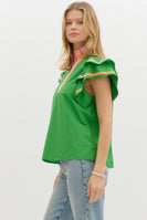 Entro Solid Color Top with Multi Color Stripe Details in Green