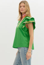 Load image into Gallery viewer, Entro Solid Color Top with Multi Color Stripe Details in Green
