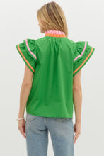 Load image into Gallery viewer, Entro Solid Color Top with Multi Color Stripe Details in Green
