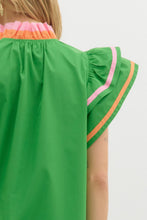 Load image into Gallery viewer, Entro Solid Color Top with Multi Color Stripe Details in Green
