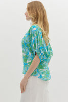 Entro Bright Floral Print Dolman Top in Green Aqua