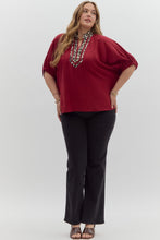 Load image into Gallery viewer, Entro Solid Color Dolman Top With Leopard Print Trim in Garnet

