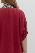 Load image into Gallery viewer, Entro Solid Color Dolman Top With Leopard Print Trim in Garnet
