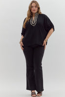 Entro Solid Color Dolman Top With Leopard Print Trim in Black