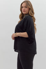 Load image into Gallery viewer, Entro Solid Color Dolman Top With Leopard Print Trim in Black
