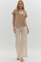 Load image into Gallery viewer, Entro Lightweight Solid Color Top with Lace Crochet Details in Taupe
