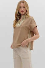Load image into Gallery viewer, Entro Lightweight Solid Color Top with Lace Crochet Details in Taupe
