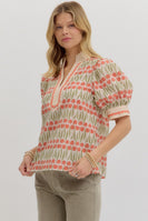 Entro Floral Pattern Top with Scallop Trim Embellishment in Ecru