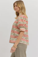 Entro Floral Pattern Top with Scallop Trim Embellishment in Ecru