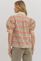 Entro Floral Pattern Top with Scallop Trim Embellishment in Ecru