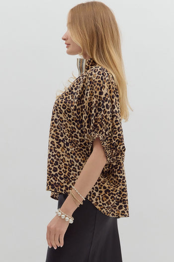 Entro Leopard Print Dolman Top in Camel