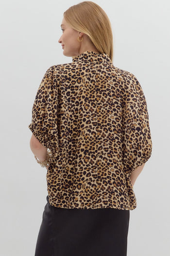 Entro Leopard Print Dolman Top in Camel