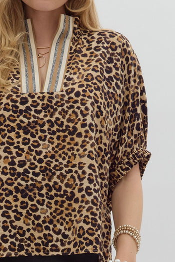 Entro Leopard Print Dolman Top in Camel