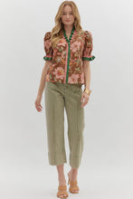 Load image into Gallery viewer, Entro Contrasting Floral Print and Striped Top in Brown
