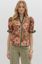 Load image into Gallery viewer, Entro Contrasting Floral Print and Striped Top in Brown
