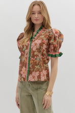 Load image into Gallery viewer, Entro Contrasting Floral Print and Striped Top in Brown
