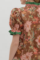 Entro Contrasting Floral Print and Striped Top in Brown