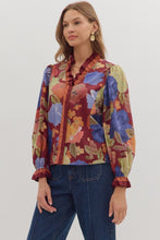 Load image into Gallery viewer, Entro Floral Print Long Sleeve Top in Burgundy
