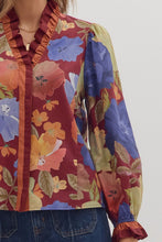 Load image into Gallery viewer, Entro Floral Print Long Sleeve Top in Burgundy
