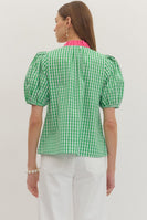entro Classic Gingham Ruffle Top in Green