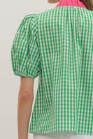 entro Classic Gingham Ruffle Top in Green