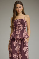 Entro Floral Print Sleeveless Peplum Top in Plum