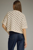 Entro Polka Dot Ribbed Sweater Knit Top in Ecru