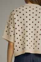 Entro Polka Dot Ribbed Sweater Knit Top in Ecru