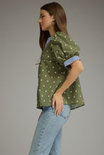 Load image into Gallery viewer, Entro Polka Dot Print Puff Sleeve Top in Olive
