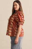 Entro Mixed Print Puff Sleeve Top in Cinnamon
