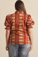Entro Mixed Print Puff Sleeve Top in Cinnamon