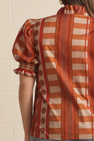 Entro Mixed Print Puff Sleeve Top in Cinnamon